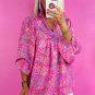 Bonbon Abstract Print Collared V Neck Babydoll Blouse