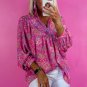 Bonbon Abstract Print Collared V Neck Babydoll Blouse