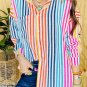 Orange Stripe Multicolor Drop Shoulder Loose Shirt