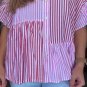 Pink Stripe Striped Patchwork Ruffled Hem Button up Shirt