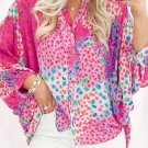 Rose Red Floral Allover Print Buttoned V Neck Oversized Shirt