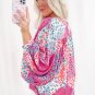 Rose Red Floral Allover Print Buttoned V Neck Oversized Shirt