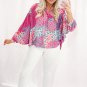 Rose Red Floral Allover Print Buttoned V Neck Oversized Shirt