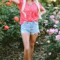 Pink Leopard V Neck Short Sleeve Blouse