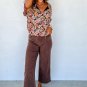 Pink Floral Print Bubble Hem Split Neck Blouse