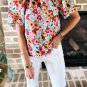 White Frilled High Neck Buttons Back Floral Blouse