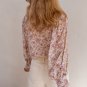 Pink Floral Print Bishop Sleeve Collared V Neck Shirt