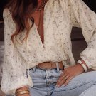 Red Floral Embroidered Lace Bubble Sleeve Shirt