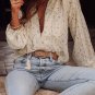 Red Floral Embroidered Lace Bubble Sleeve Shirt