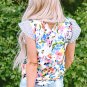 Light Blue Floral Print Striped Ruffled Sleeve Blouse