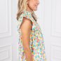 Green Shirred Yoke Ruffled Abstract Printed Blouse