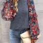 Blue Ruffle Tiered Floral Sleeve Crew Neck Blouse