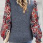 Blue Ruffle Tiered Floral Sleeve Crew Neck Blouse