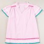 Pink Stripe Ricrac Trim Split Neck Striped Ruffled Sleeve Blouse