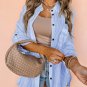 Sky Blue Stripe Roll-tab Sleeve Pocketed Long Shirt