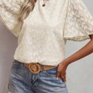Beige Elegant Jacquard Butterfly Sleeve Blouse