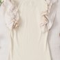 Beige Ruffle Flutter Sleeve High Neck Ribbed Blouse