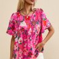 Pink Floral Short Sleeve Smocked Blouse