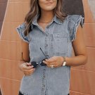 Beau Blue Frayed Ruffle Sleeve Denim Shirt