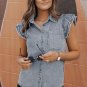 Beau Blue Frayed Ruffle Sleeve Denim Shirt