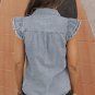 Beau Blue Frayed Ruffle Sleeve Denim Shirt