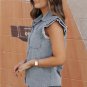 Beau Blue Frayed Ruffle Sleeve Denim Shirt