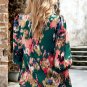 Green Abstract Print Smocked Cuffs Frilled Neck Blouse