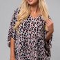 Pink Multicolor Leopard Print V Neck Oversized Blouse