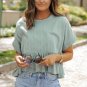 Laurel Green Textured Ruffled Hem Short Sleeve Blouse