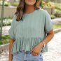 Laurel Green Textured Ruffled Hem Short Sleeve Blouse