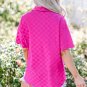 Bright Pink Lapel Neck Checkered Textured Short Sleeve Shirt