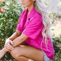 Bright Pink Lapel Neck Checkered Textured Short Sleeve Shirt