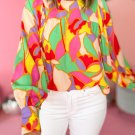 Yellow Abstract Print Puff Sleeve Blouse