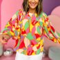 Yellow Abstract Print Puff Sleeve Blouse