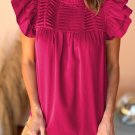 Rose Red Smocked Ruffle Sleeve Blouse