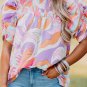 Pink Abstract Print Bubble Sleeve Smock Detail Blouse