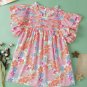 Pink Floral Ruffled Flutter Sleeve Pleated Blouse