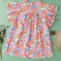 Pink Floral Ruffled Flutter Sleeve Pleated Blouse