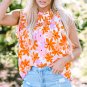 Orange Ruffled Sleeve Smocked Floral Top