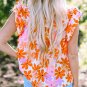 Orange Ruffled Sleeve Smocked Floral Top