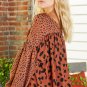Brown Contrast Leopard Print Bubble Sleeve Blouse