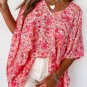 Pink Boho Floral V Neck Kimono Style Blouse