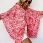 Pink Boho Floral V Neck Kimono Style Blouse
