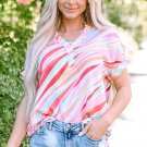 Multicolour Abstract Print High Low Short Sleeve Blouse