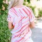 Multicolour Abstract Print High Low Short Sleeve Blouse