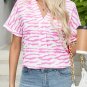 Rose Zebra Pattern V Neck Short Sleeve Blouse