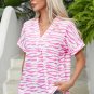 Rose Zebra Pattern V Neck Short Sleeve Blouse