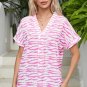 Rose Zebra Pattern V Neck Short Sleeve Blouse