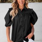 Black Crisp Puff Sleeve Loose Shirt