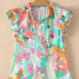 Green Frilly Ruffle Tie Split Neck Summer Floral Blouse